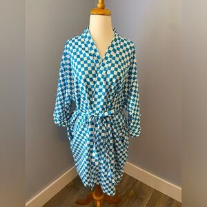 Wray short robe in Aqua check L/XL